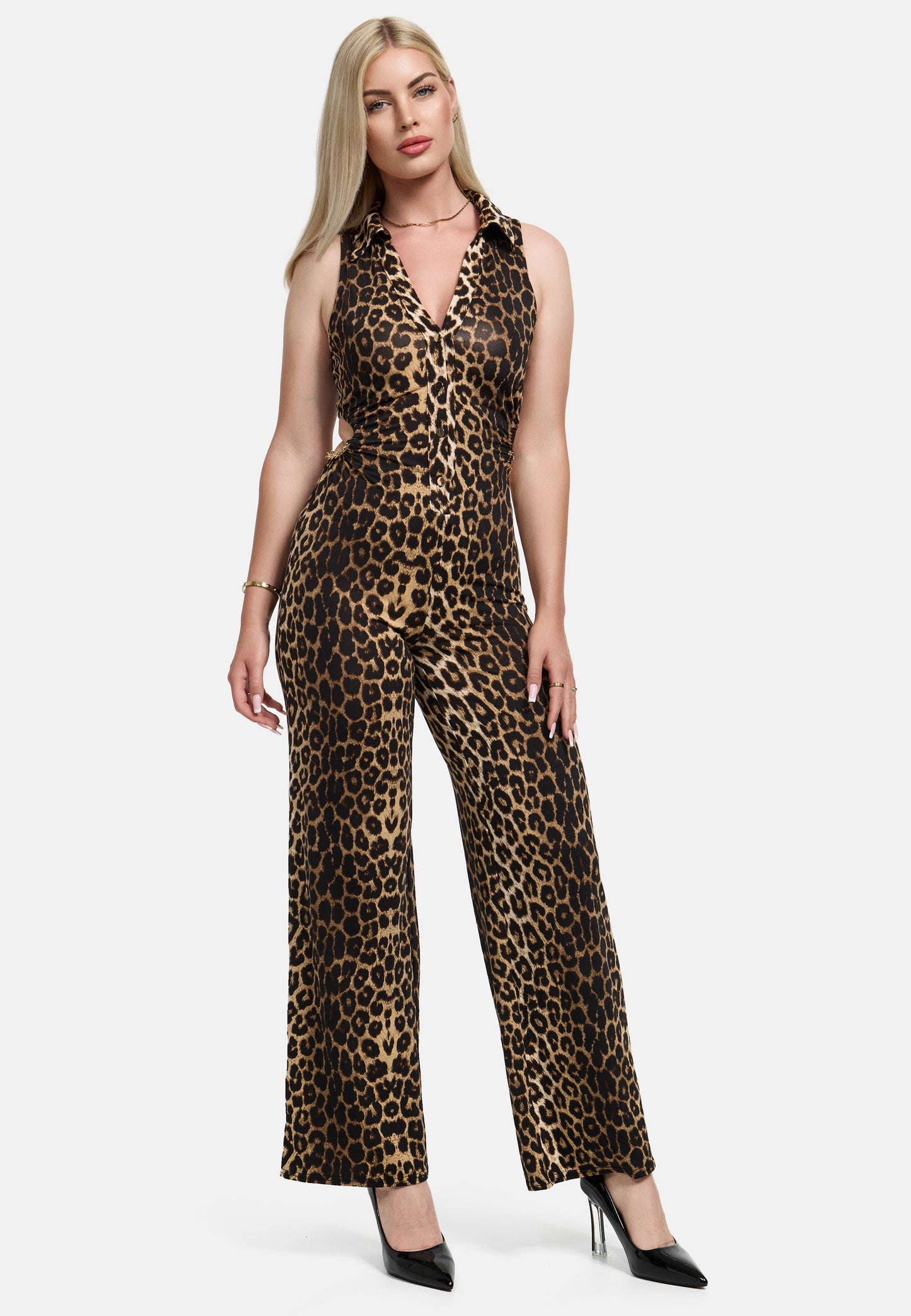 LAYLA JUMPSUIT LEOPARD - WITH GOLDEN DETAILS AND CUT OUT