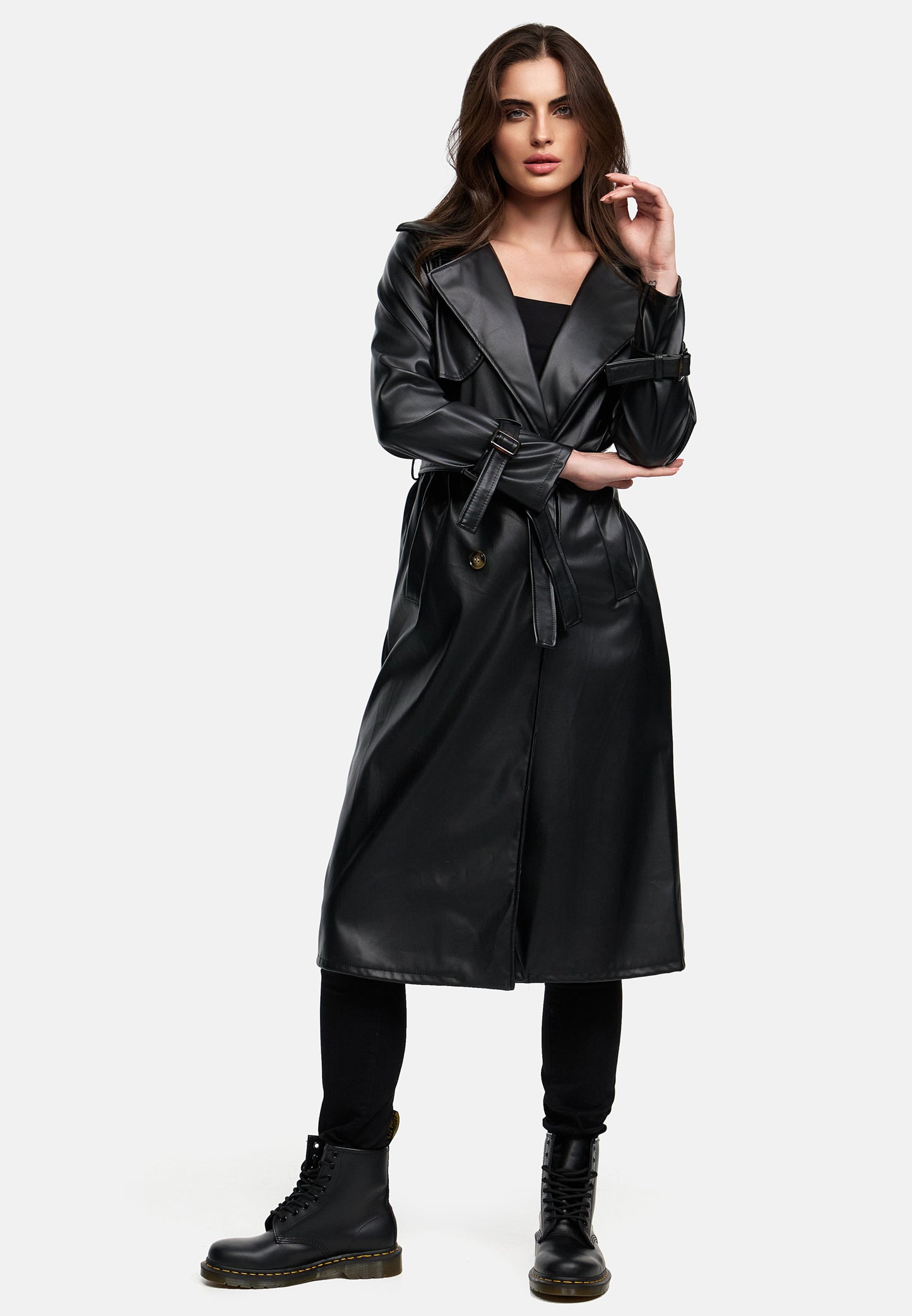 LEATHER COAT WITH BLACK DETAILS